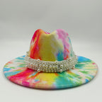 Tie-dye fedora hat wholesale autumn and winter graffiti letters monochrome hat unisex hand-painted felt winter hat шляпа женская