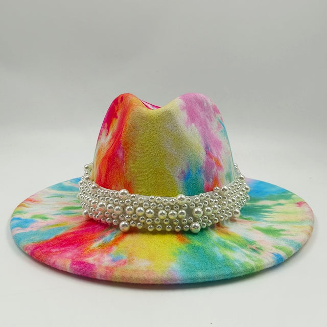 Tie-dye fedora hat wholesale autumn and winter graffiti letters monochrome hat unisex hand-painted felt winter hat шляпа женская