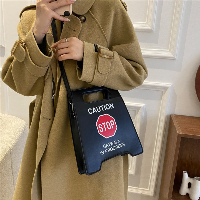 Young Girl Crossbody Bag Creative Caution Letters Sign Handbag Cute Fluorescence Color Shoulder Bags For Women 2021 Clutches