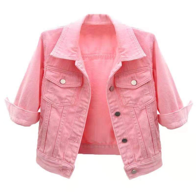 Denim Jackets Women Tops Solid Color Short Jean Coat Slim Vintage Casaco Feminino Three-Quarter Sleeve Casual Jaqueta Feminina