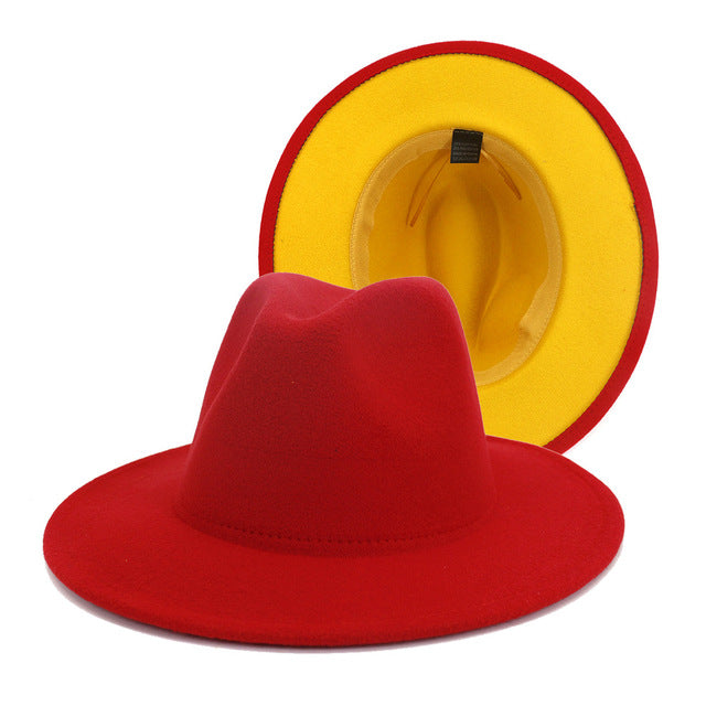 Two tone Fedoras Jazz Hats Cowboy Hats For Women And Men Double-sided Color Cap Red With Black Wool Bowler Hat Wholesale шапка
