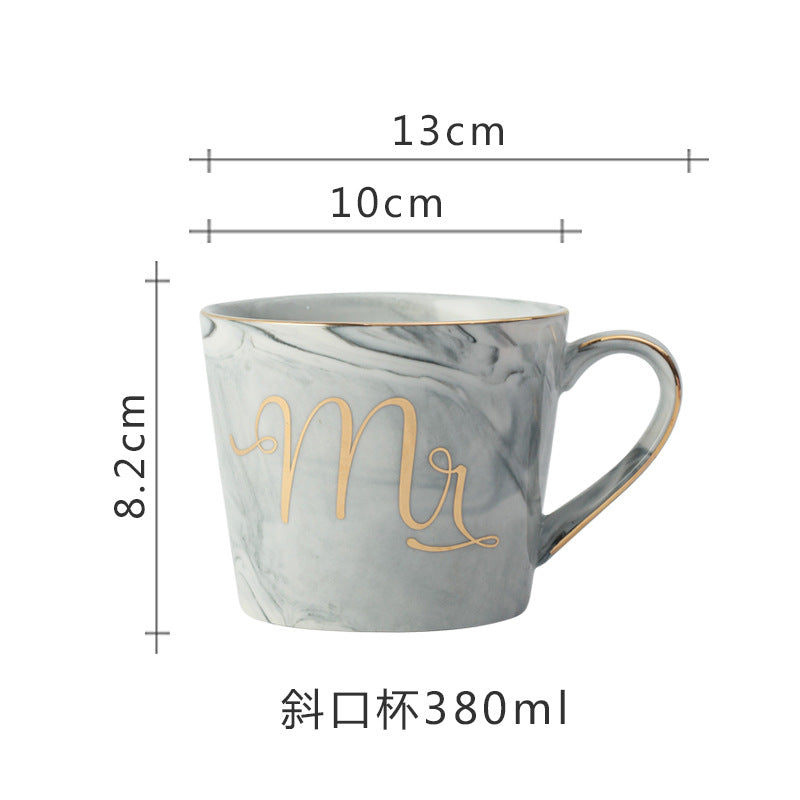 Marble ceramic cup gift box set mug coffee cup couple creative with cover spoon water cup custom gift