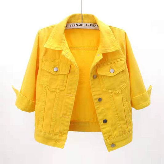 Denim Jackets Women Tops Solid Color Short Jean Coat Slim Vintage Casaco Feminino Three-Quarter Sleeve Casual Jaqueta Feminina