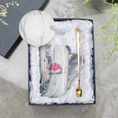 Marble stone gift box Nordic Ins Flamingo Mug Cup Couple Ceramic Cup Wedding Custom LOGO