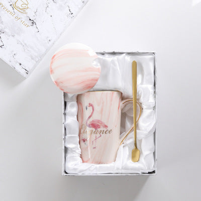 Marble stone gift box Nordic Ins Flamingo Mug Cup Couple Ceramic Cup Wedding Custom LOGO