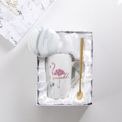 Marble stone gift box Nordic Ins Flamingo Mug Cup Couple Ceramic Cup Wedding Custom LOGO