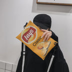 Funny Potato Chips Crossbody Handbag Women Canvas Shoulder Bag Mini Cartoon Printing Girl Envelope Bags Female Clutch Cute Purse