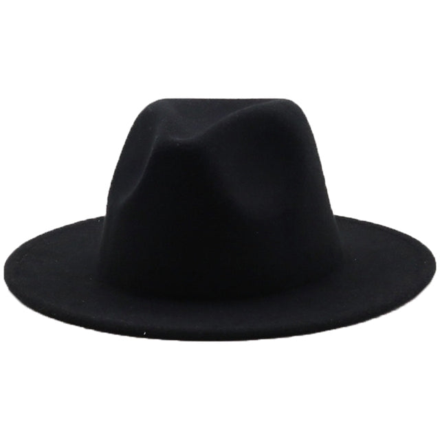 Fedoras women&#39;s Hat Big Brim Autumn Solid Formal Dress Wedding Woman Hat Camel Black White Fedora Felted Classic Cap Winter Hats