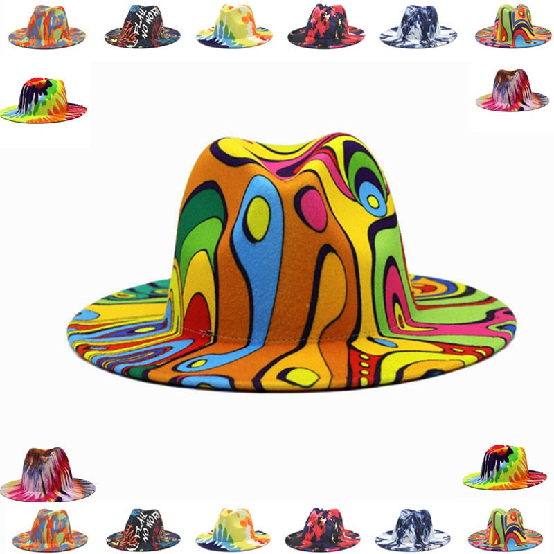 Colorful Wide Brim New Style Church Derby Top Hat Panama Felt Fedoras Hat for Men Women artificial wool British style Jazz Cap
