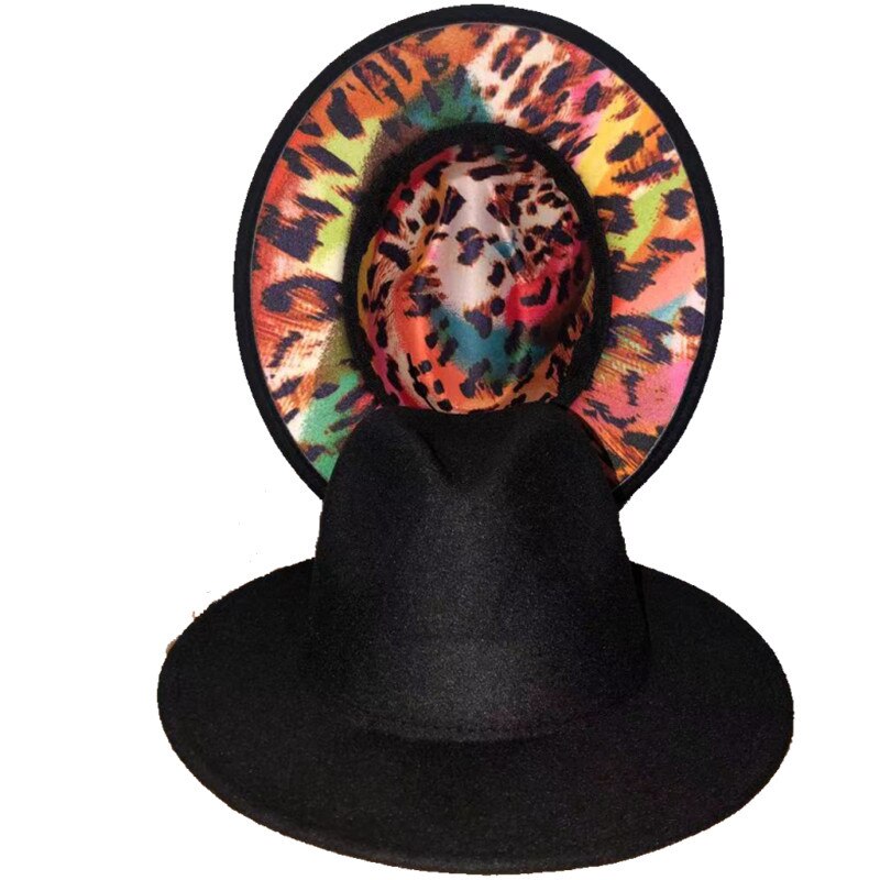 Two-color Fedora Hat color leopard hat stage ladies new felt hat mixed color jazz hat Fedora hat hip hop winter шляпа женская