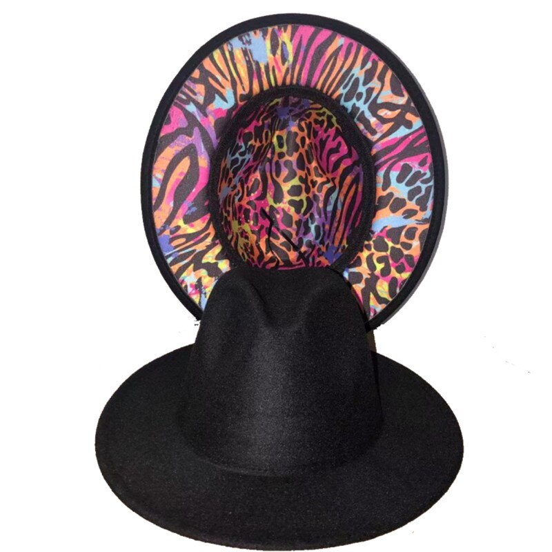 Two-color Fedora Hat color leopard hat stage ladies new felt hat mixed color jazz hat Fedora hat hip hop winter шляпа женская