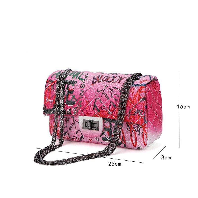 Large Capacity Women Pu Leather Chain Shoulder Bag High Quality Colorful Printed Ladies Handbags Luxury Designer Female Purse