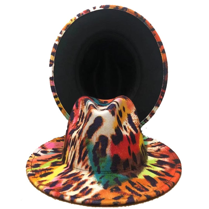 Two-color Fedora Hat color leopard hat stage ladies new felt hat mixed color jazz hat Fedora hat hip hop winter шляпа женская