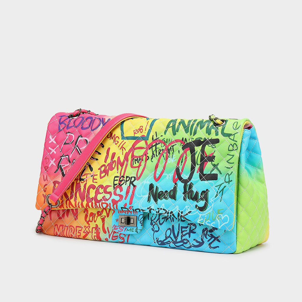 Large Capacity Women Pu Leather Chain Shoulder Bag High Quality Colorful Printed Ladies Handbags Luxury Designer Female Purse