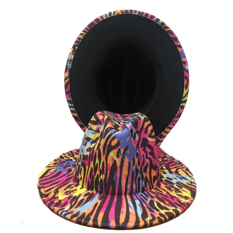 Two-color Fedora Hat color leopard hat stage ladies new felt hat mixed color jazz hat Fedora hat hip hop winter шляпа женская