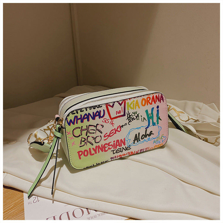 Cross-border special for graffiti series camera small bag cross-border tide color doodle shoulder canbacked multi-lock bag