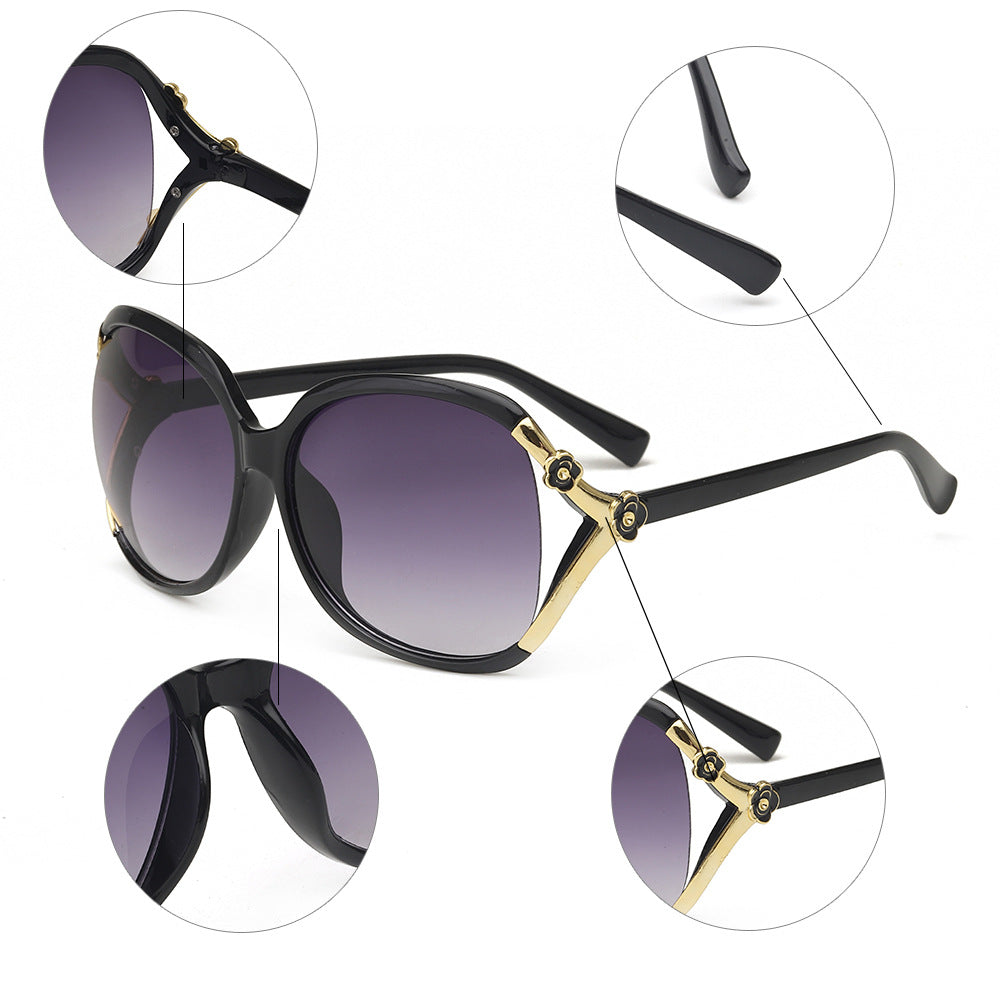 Quality network red live new mountain tea flower sunglasses female hollow paint rose flower ink mirror tide glasses