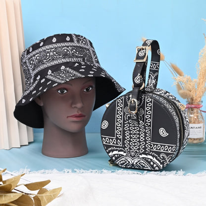 2022 Summer Shopping Lady Crossbody Cashew Flower Purse And Handbags Women Fashion PU Small Round Bandana Bag With Bucket Hat