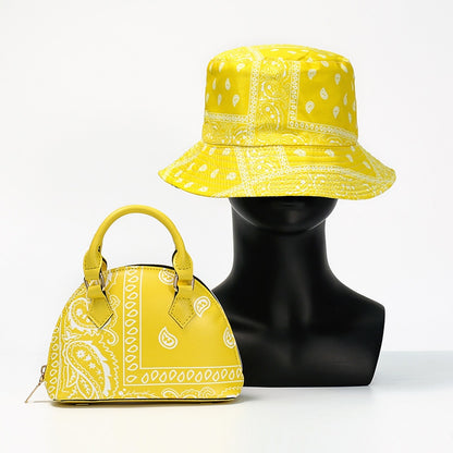 2022 Summer Shopping Lady Crossbody Cashew Flower Purse And Handbags Women Fashion PU Small Round Bandana Bag With Bucket Hat