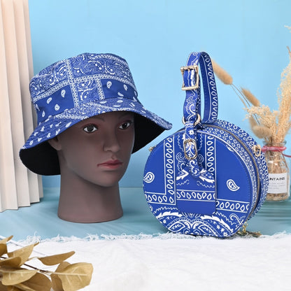 2022 Summer Shopping Lady Crossbody Cashew Flower Purse And Handbags Women Fashion PU Small Round Bandana Bag With Bucket Hat