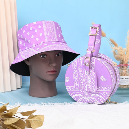 2022 Summer Shopping Lady Crossbody Cashew Flower Purse And Handbags Women Fashion PU Small Round Bandana Bag With Bucket Hat