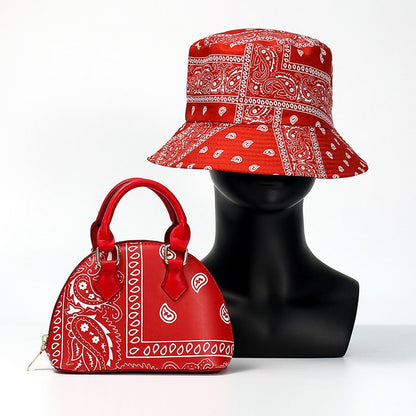 2022 Summer Shopping Lady Crossbody Cashew Flower Purse And Handbags Women Fashion PU Small Round Bandana Bag With Bucket Hat