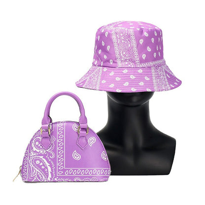 2022 Summer Shopping Lady Crossbody Cashew Flower Purse And Handbags Women Fashion PU Small Round Bandana Bag With Bucket Hat