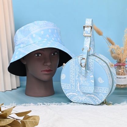 2022 Summer Shopping Lady Crossbody Cashew Flower Purse And Handbags Women Fashion PU Small Round Bandana Bag With Bucket Hat