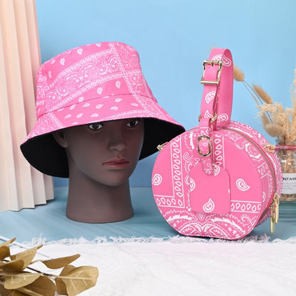 2022 Summer Shopping Lady Crossbody Cashew Flower Purse And Handbags Women Fashion PU Small Round Bandana Bag With Bucket Hat