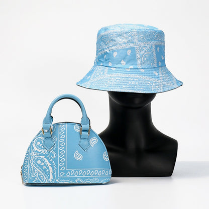 2022 Summer Shopping Lady Crossbody Cashew Flower Purse And Handbags Women Fashion PU Small Round Bandana Bag With Bucket Hat