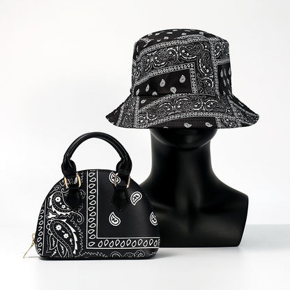 2022 Summer Shopping Lady Crossbody Cashew Flower Purse And Handbags Women Fashion PU Small Round Bandana Bag With Bucket Hat