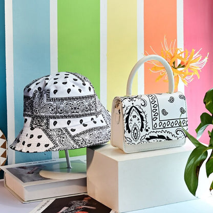 2022 Summer Shopping Lady Crossbody Cashew Flower Purse And Handbags Women Fashion PU Small Round Bandana Bag With Bucket Hat