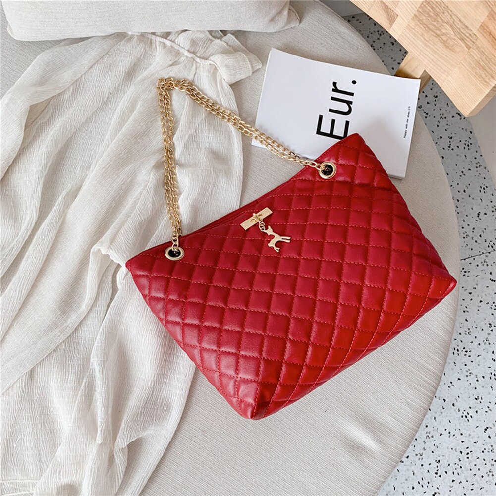 Women PU Leather Chain Handbag Women Soild Color Large Top-handle Bags Female Designer Luxury Tote Women Fashion Shoulder Bags