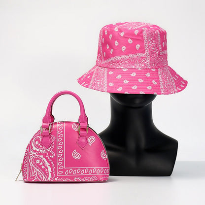 2022 Summer Shopping Lady Crossbody Cashew Flower Purse And Handbags Women Fashion PU Small Round Bandana Bag With Bucket Hat