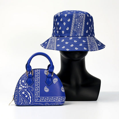 2022 Summer Shopping Lady Crossbody Cashew Flower Purse And Handbags Women Fashion PU Small Round Bandana Bag With Bucket Hat