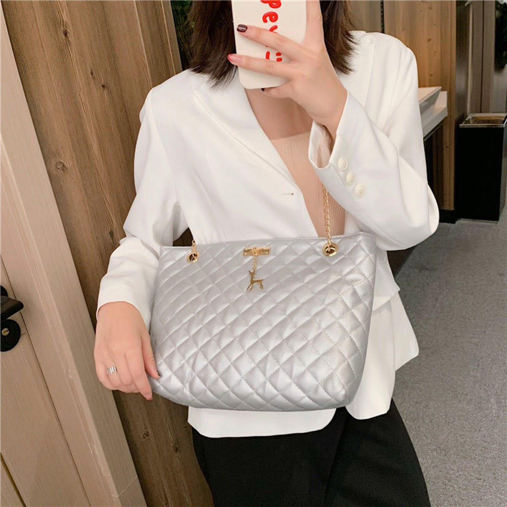 Women PU Leather Chain Handbag Women Soild Color Large Top-handle Bags Female Designer Luxury Tote Women Fashion Shoulder Bags
