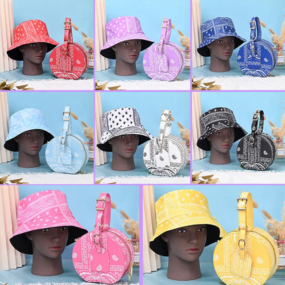 2022 Summer Shopping Lady Crossbody Cashew Flower Purse And Handbags Women Fashion PU Small Round Bandana Bag With Bucket Hat