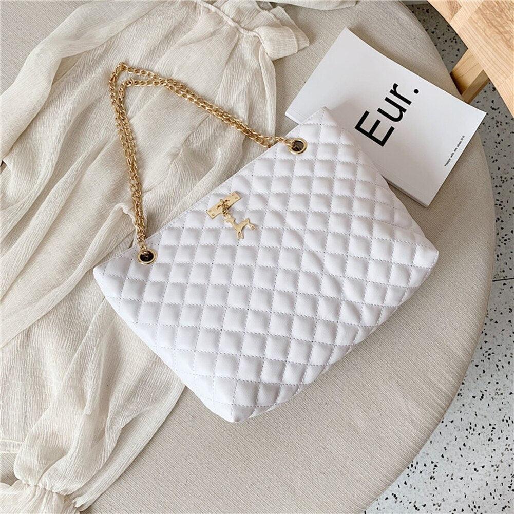 Women PU Leather Chain Handbag Women Soild Color Large Top-handle Bags Female Designer Luxury Tote Women Fashion Shoulder Bags