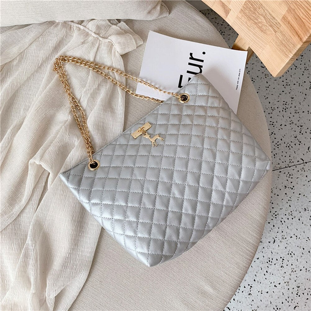 Women PU Leather Chain Handbag Women Soild Color Large Top-handle Bags Female Designer Luxury Tote Women Fashion Shoulder Bags