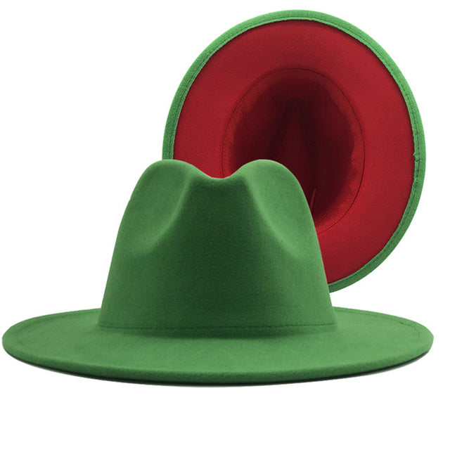 Two tone Fedoras Jazz Hats Cowboy Hats For Women And Men Double-sided Color Cap Red With Black Wool Bowler Hat Wholesale шапка