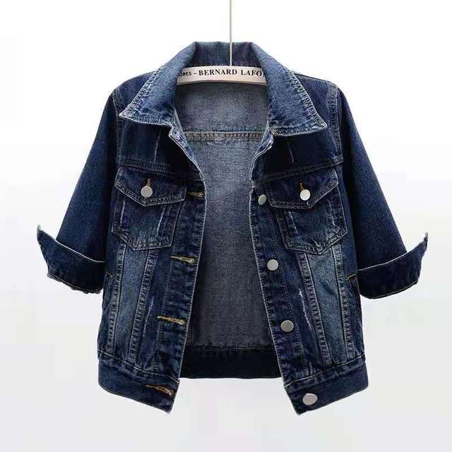 Denim Jackets Women Tops Solid Color Short Jean Coat Slim Vintage Casaco Feminino Three-Quarter Sleeve Casual Jaqueta Feminina