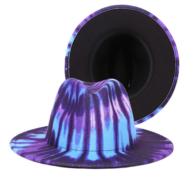 Tie-dye fedora hat wholesale autumn and winter graffiti letters monochrome hat unisex hand-painted felt winter hat шляпа женская