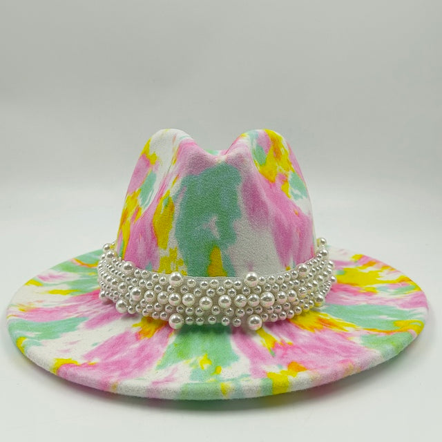 Tie-dye fedora hat wholesale autumn and winter graffiti letters monochrome hat unisex hand-painted felt winter hat шляпа женская