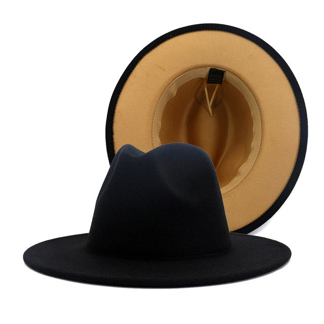Two tone Fedoras Jazz Hats Cowboy Hats For Women And Men Double-sided Color Cap Red With Black Wool Bowler Hat Wholesale шапка