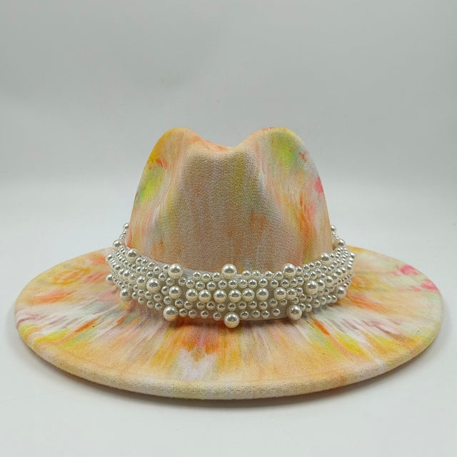 Tie-dye fedora hat wholesale autumn and winter graffiti letters monochrome hat unisex hand-painted felt winter hat шляпа женская