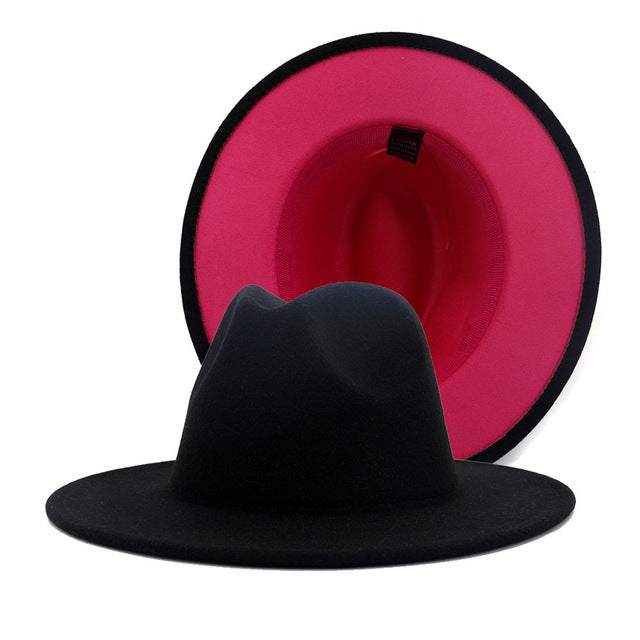 Two tone Fedoras Jazz Hats Cowboy Hats For Women And Men Double-sided Color Cap Red With Black Wool Bowler Hat Wholesale шапка