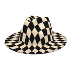 Spring Wool Felt Fedora Hat Unisex Wide Brim Plaid Striped Hats Adult Fashion Trilby Hats Popular Headwear Blend Jazz Man&#39;s Cap