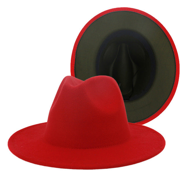 Two tone Fedoras Jazz Hats Cowboy Hats For Women And Men Double-sided Color Cap Red With Black Wool Bowler Hat Wholesale шапка