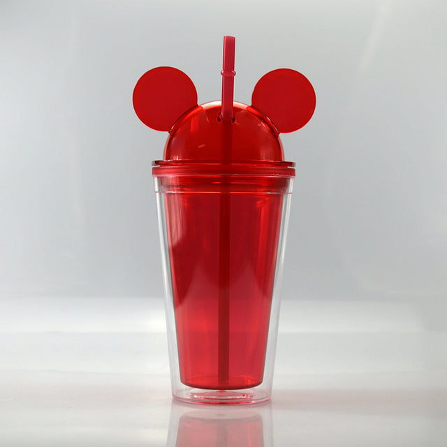 450ml Double Layer Tumbler Plastic Mug Coffee Cup Straw Cup Creative Transparent Cute Water Cup Outdoor Portable Gift Cup