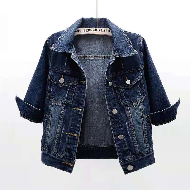 Denim Jackets Women Tops Solid Color Short Jean Coat Slim Vintage Casaco Feminino Three-Quarter Sleeve Casual Jaqueta Feminina